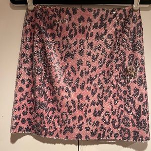 NWT Free People Sequin Pink Cheetah Mini Skirt Size 0